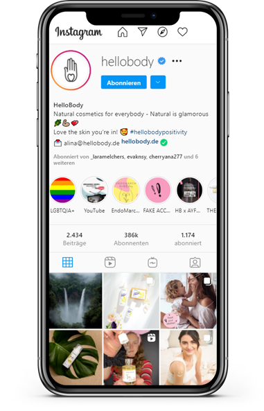 HelloBody hat über 386.000 Follower und fällt besonders durch die Nutzung von hohen Rabattcodes auf. Diese liegen häufig bei ca. 50%.
