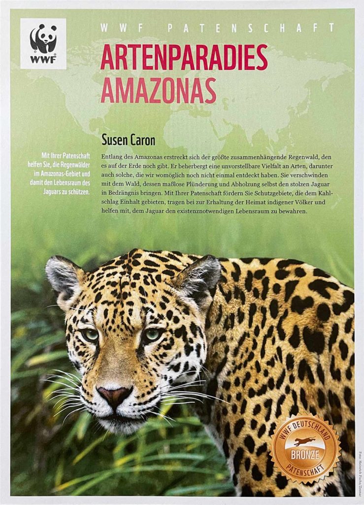 Urkunde über WWF-Patenschaft für das Amazonasgebiet
